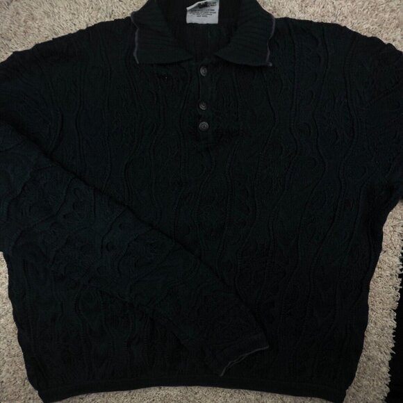 COOGI Basics Sweater Australia Intricate 3D Abstract 2XL Black Henley 2X Designe - Picture 1 of 16